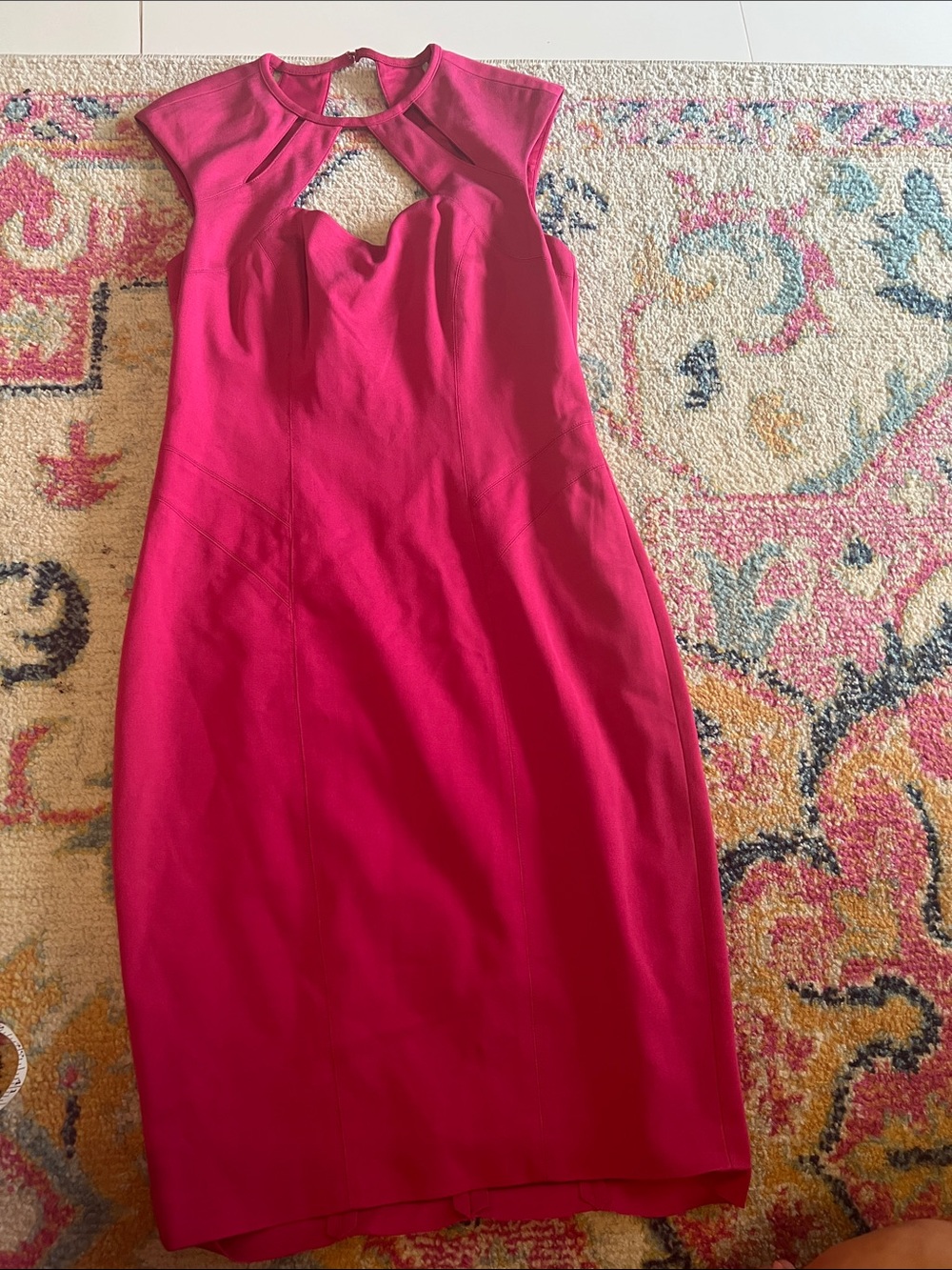Cache Hot Pink Cutout Midi Sheath Dress